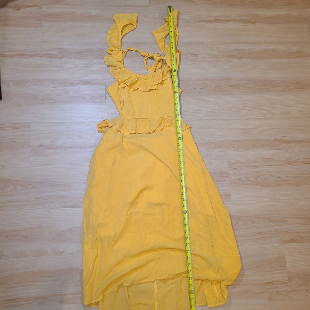 FOREVER 21 Yellow Gold Ruffle Tie-Back Midi Dress Womens Size Large - Picture 9 of 9